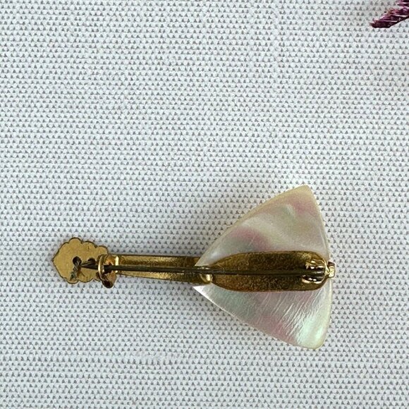 Vintage 1940s Mother of Pearl Balalaika Guitar Brooch Signed W Germany 1 3/4" - Picture 4 of 5
